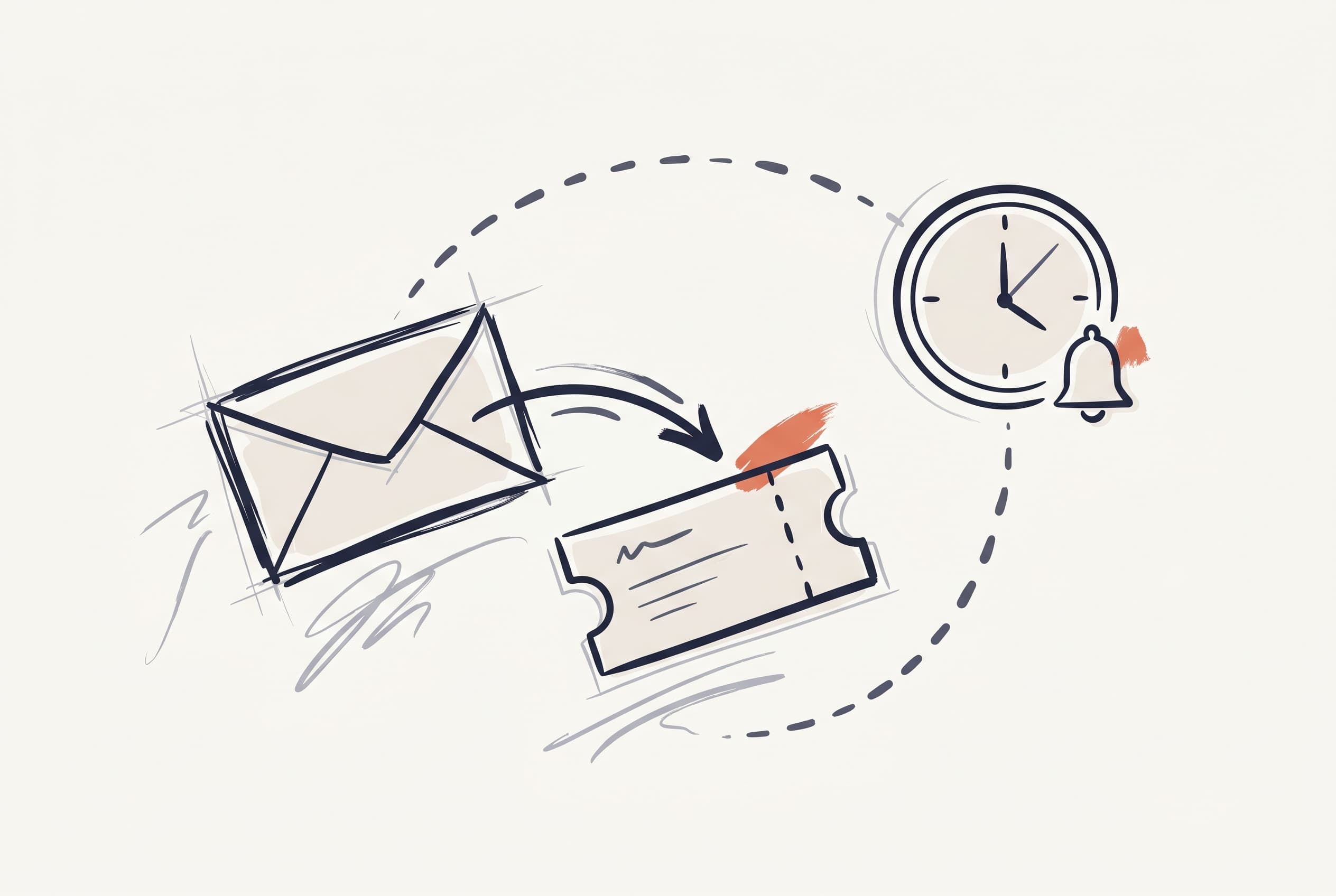Forwarded activity confirmation email parsed into a deadline alert with a tour ticket, clock, and notification bell