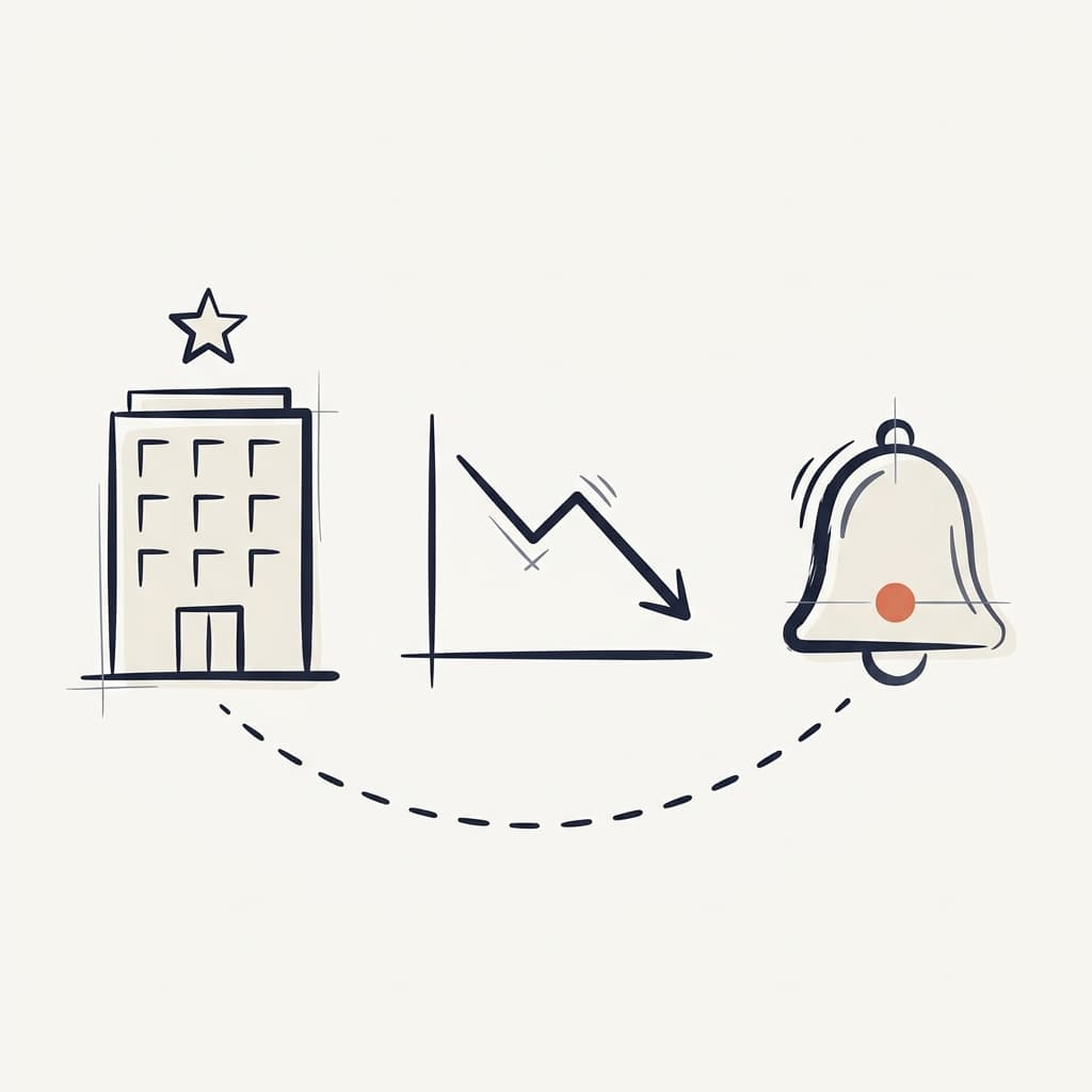 Hotel rate trending downward with a notification bell