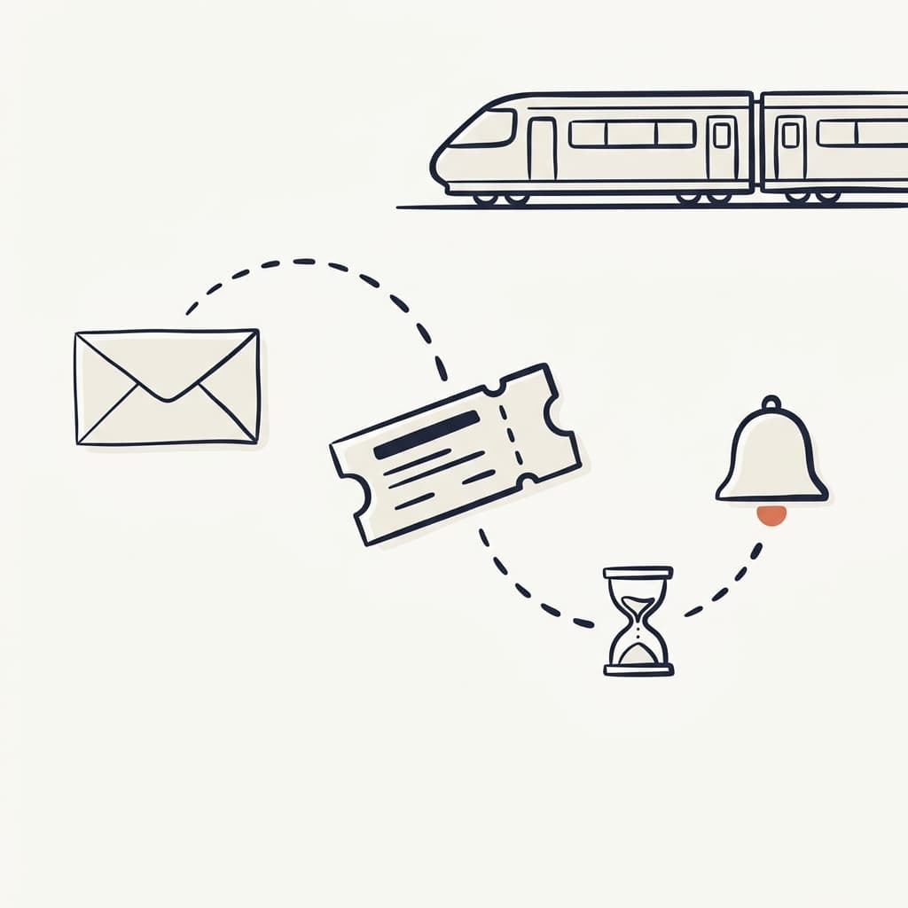 Forwarded train operator email parsed into a deadline alert