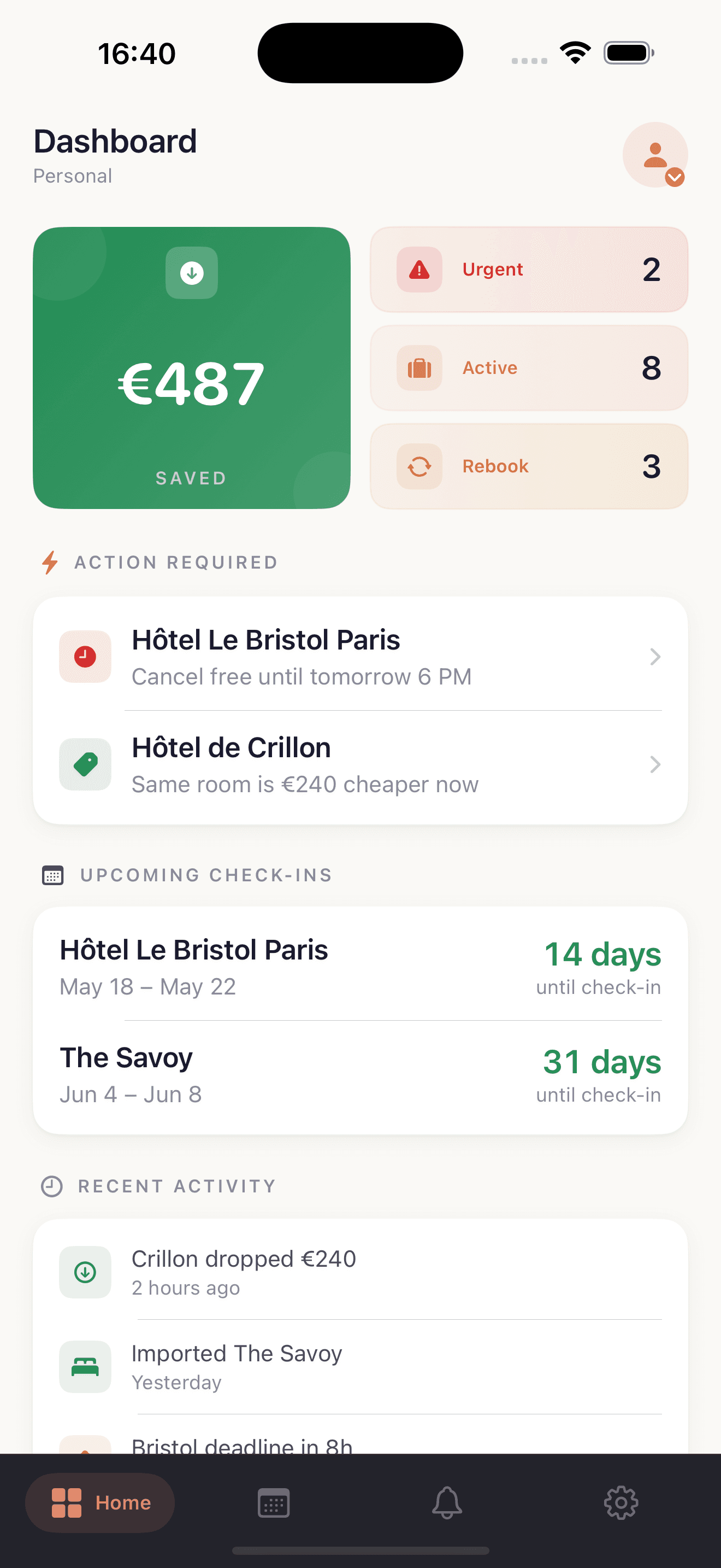 StayHawk iOS dashboard